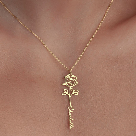 S925 Silver Birthday Flower Customizable Name Necklace for Women - Argesteel