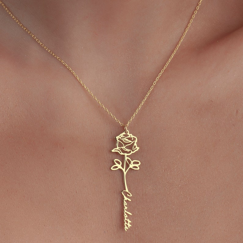 S925 Silver Birthday Flower Customizable Name Necklace for Women - Argesteel