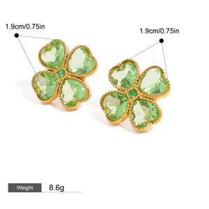 Lucky Bloom β 18K Gold Four-Leaf Clover Earrings with Gemstone Inlay