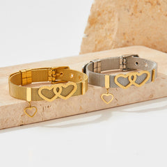 Eternal Bond – 18K Gold Love Bracelet with Strap-Inspired Heart Design