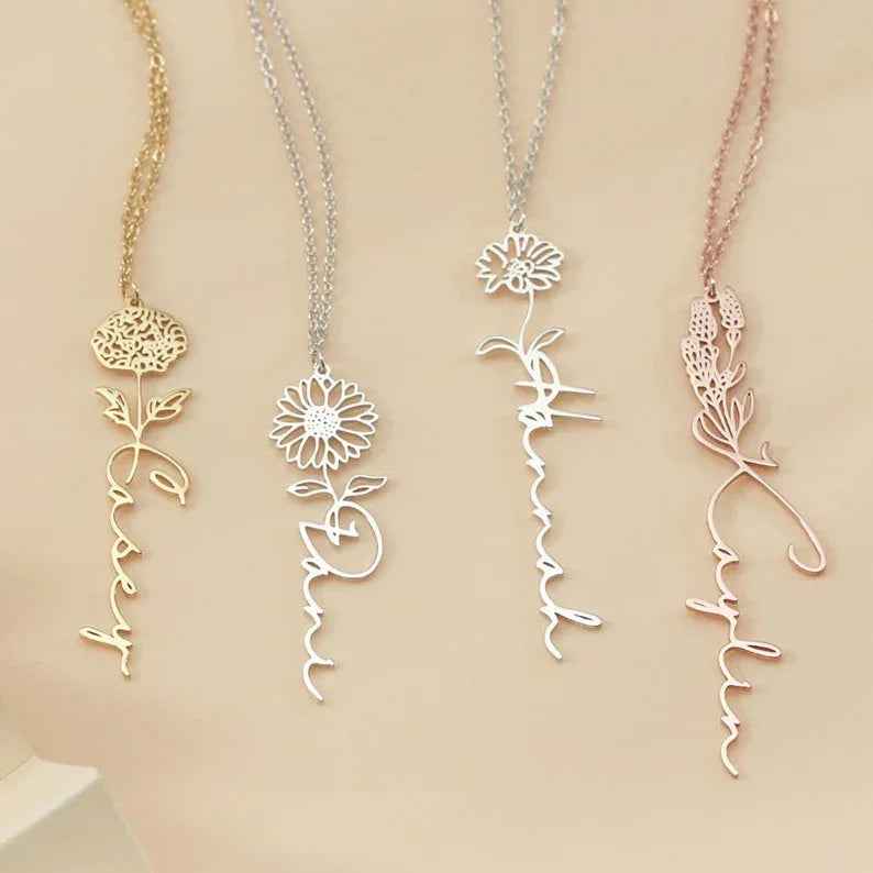 Eternal Bloom – S925 Silver Birthday Flower Customizable Name Necklace