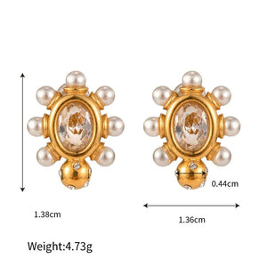 Modern Muse β 18K Gold Geometric Earrings with Inlaid Pearl