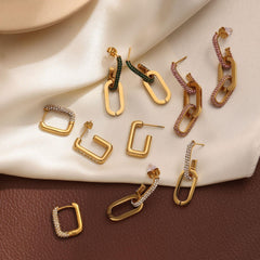 Exquisite Dazzling – 18K Gold Oval with U-Shaped Diamond Earrings