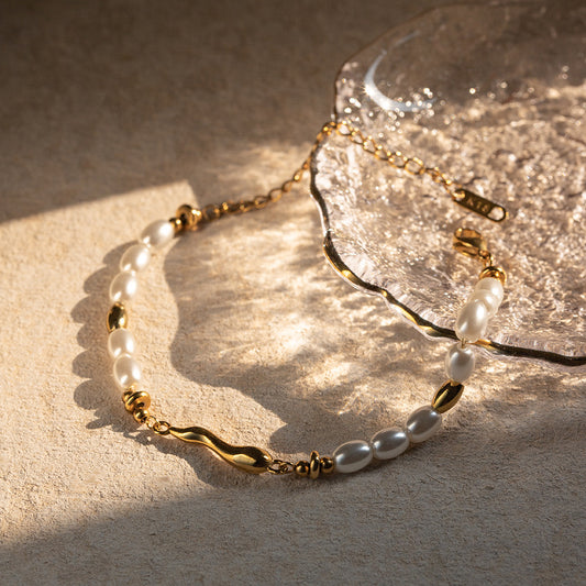 18K Gold Water Drop & Pearl Bracelet for Women - Argesteel