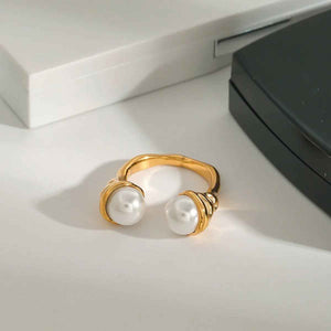 Open Pearl Ring - Elegant 18K Gold Inlaid Modern Minimalist Design