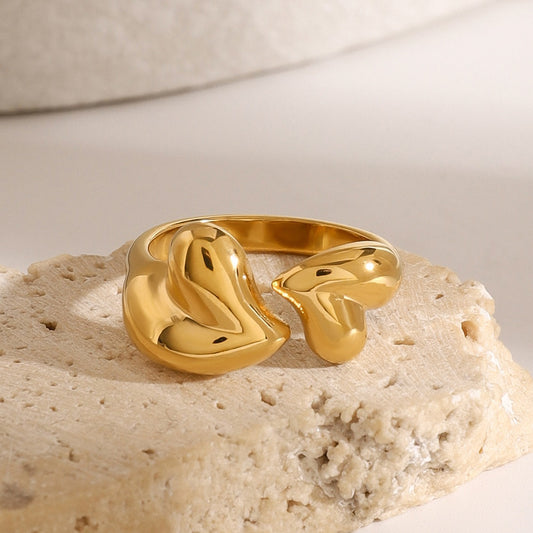18K Gold Double Heart Open Ring - Argesteel