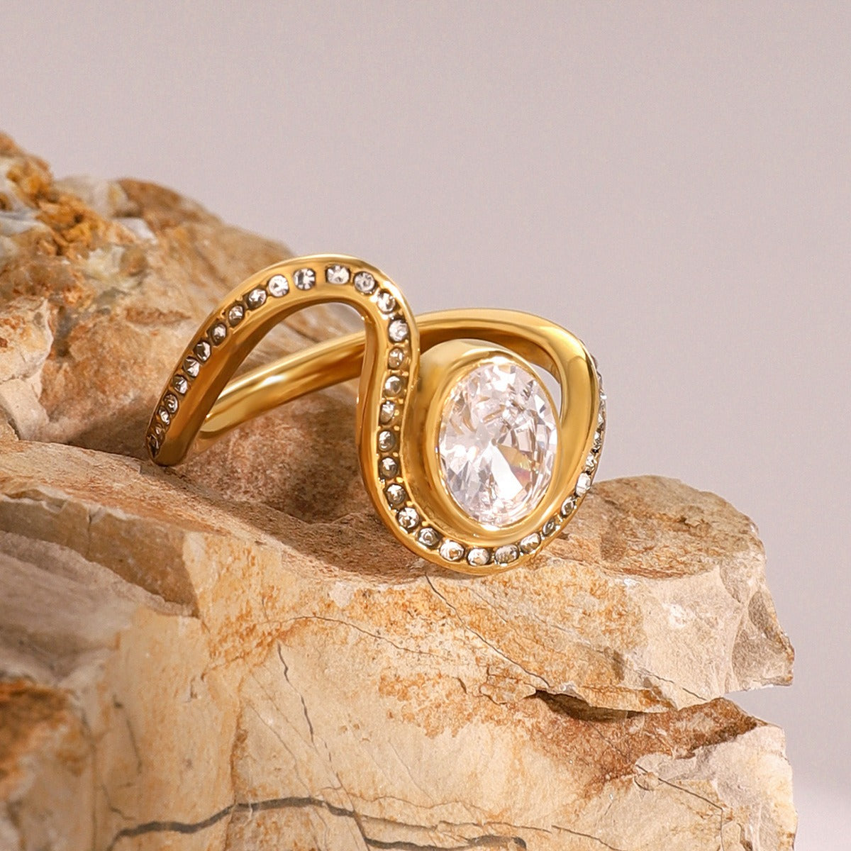 18K Gold Geometric Gemstone Ring for Women - Argesteel