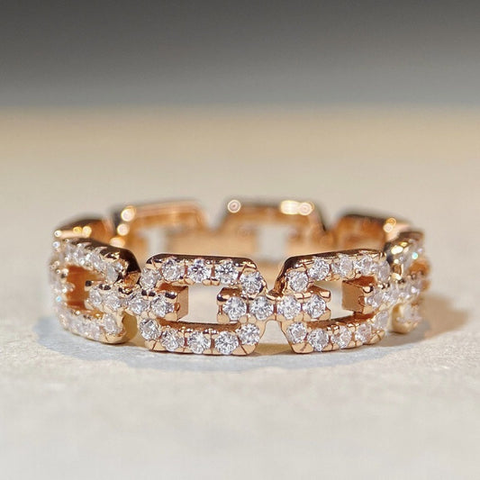 18K Gold Chain Diamond Ring for Women - Argesteel