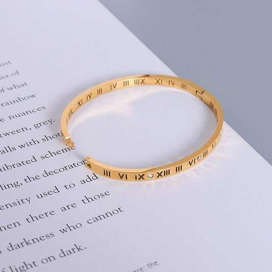 Hollow Roman Numerals Gemstone Bracelet for Women - Argesteel