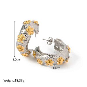 Lunaria Hammered C-Hoop Earrings – Exquisite 18K Gold Floral Texture Design