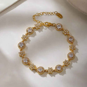 Six-Leaf Flower Bracelet β 18K Gold Circle Design with Zircon Accents