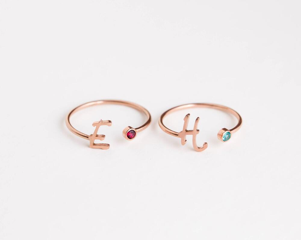 S925 Silver Birthstone Customizable Letter Ring for Women - Argesteel