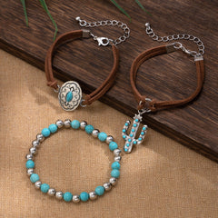 Playful cactus tag bracelet with turquoise design for women