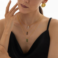 18K gold plated necklace with noble and modern square charm