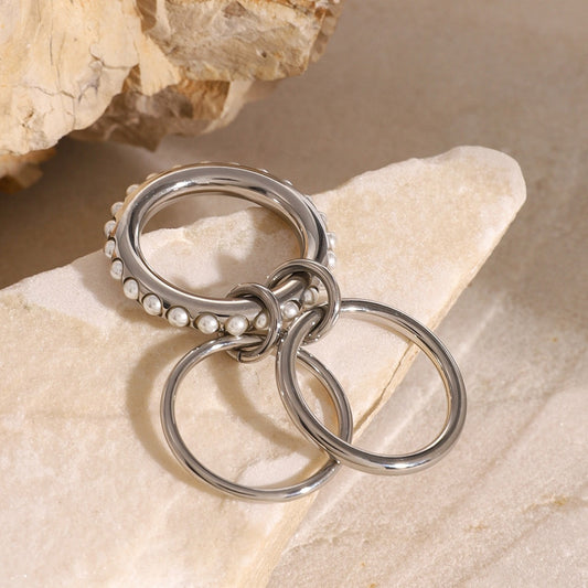 Pearl Triple Interlocking Ring – 18K Gold Plated - Argesteel