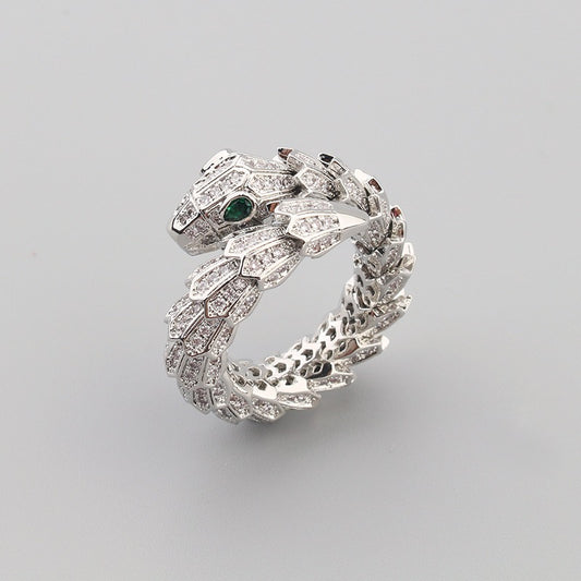 18K Gold Snake Gemstone Open Ring for Women - Argesteel