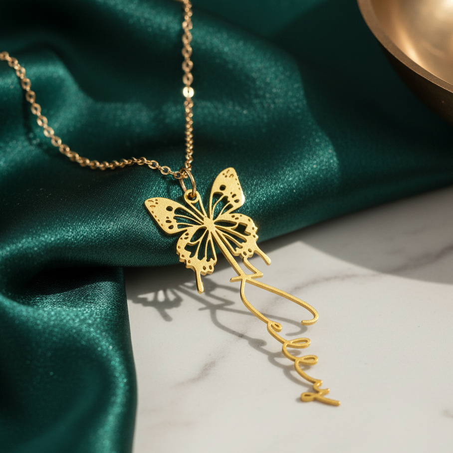 Personalized Butterfly Necklace with Custom Name Design - Argesteel