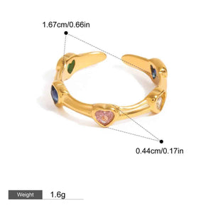 Heart Gemstone Open Ring β 18K Gold Romantic Adjustable Elegant Design