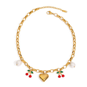 Heart Cherry Necklace – 18K Gold Plated Romantic Noble | Argesteel
