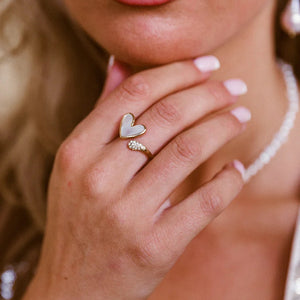 18K Gold Heart Gemstone Ring for Women - Argesteel