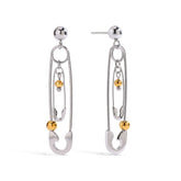 Unique fashion earrings with pin shape and gold beads