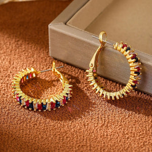 Oriana Luxe β 18K Gold O-Shaped Gemstone Hoop Earrings