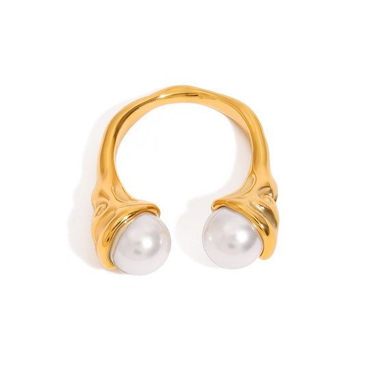 Pearl Inlaid Open Ring – 18K Gold Plated - Argesteel