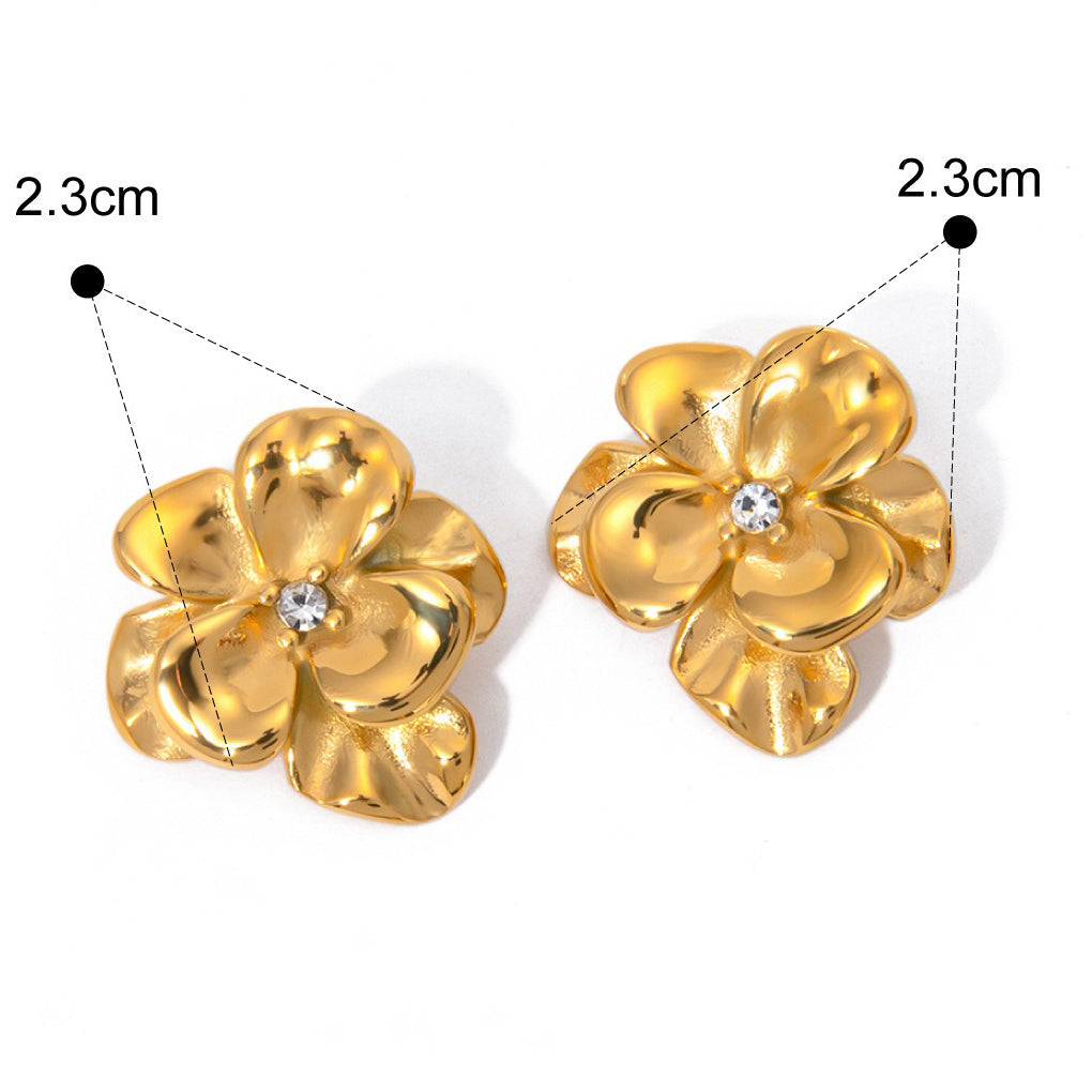18K Gold Flower Diamond Earrings for Women - Argesteel
