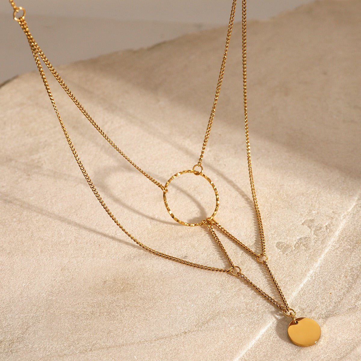 18K Gold Multi-Layer Chain Round Pendant Necklace for Women - Argesteel