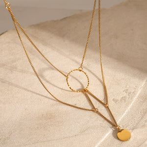 18K Gold Multi-Layer Chain Round Pendant Necklace for Women - Argesteel