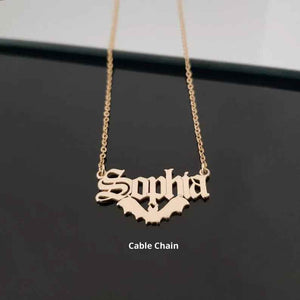 Night Wing Customizable Bat Necklace β S925 Silver with Personalized Name