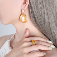Vintage Gem & Pearl Set – 18K Gold Retro Fashion Earrings
