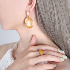Vintage Gem & Pearl Set – 18K Gold Retro Fashion Earrings