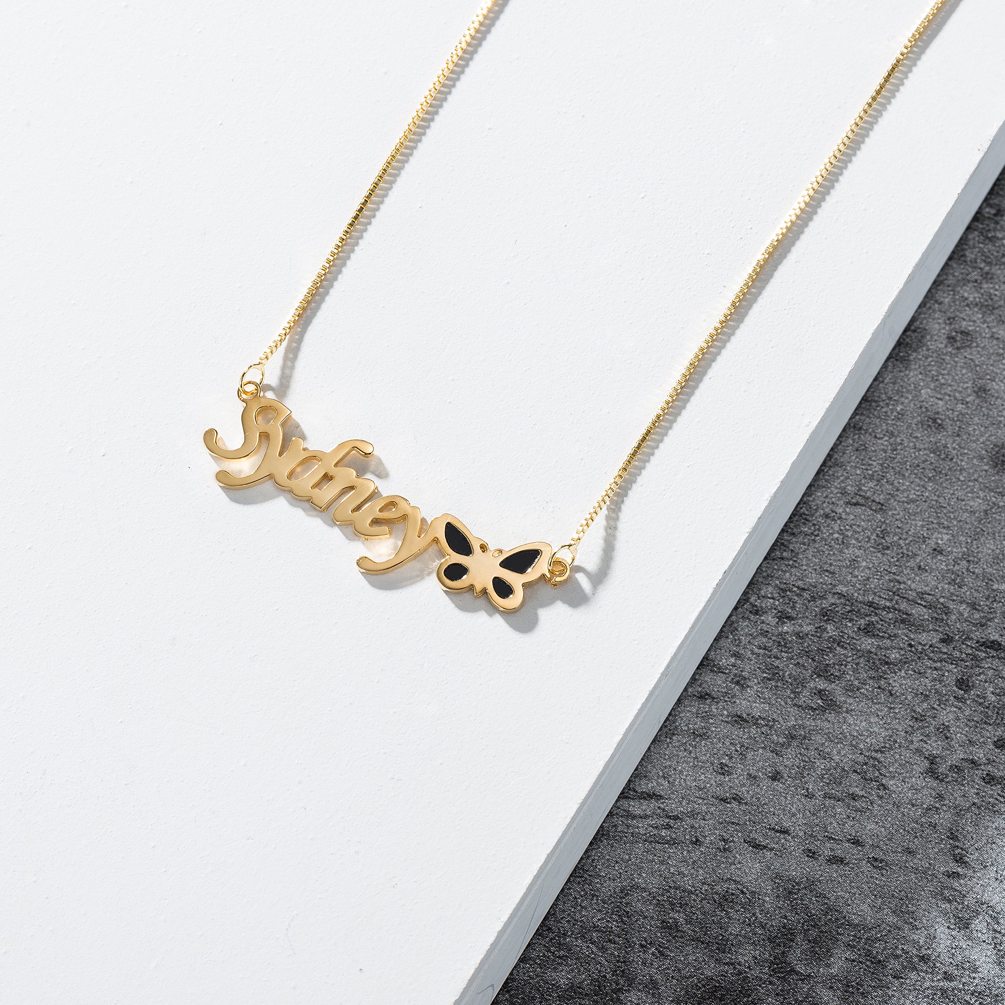 Sterling silver butterfly custom name necklace with engraving