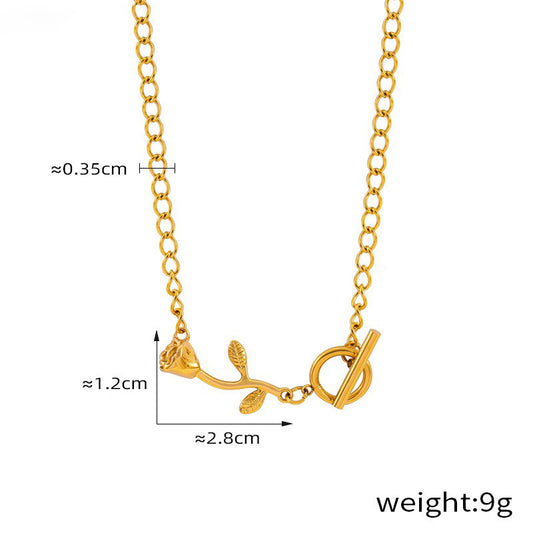 18K Gold Hollow Heart & Rose Pendant Necklace for Women - Argesteel