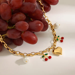 Heart Cherry Necklace – 18K Gold Plated Romantic Noble | Argesteel