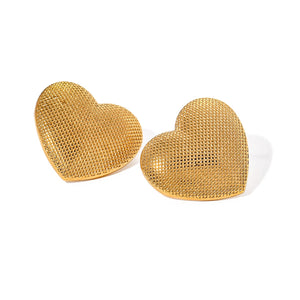 18K Gold Textured Heart Earrings for Women - Argesteel