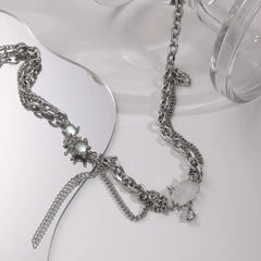 Celestia Cloud Pendant Necklace – Titanium Steel with Moonstone Tassel - Argesteel