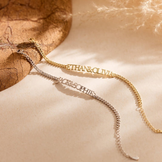 Customized Double Nameplate Name Bracelet for Women - Argesteel