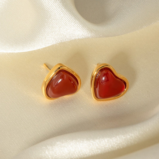 18K Gold Love Red Gemstone Earrings for Women - Argesteel