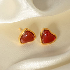 Scarlet Heart – 18K Gold Red Gemstone Heart Earrings