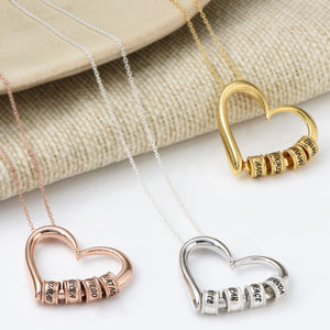 Personalized Heart Pendant Necklace with Engraved Name Beads - Argesteel