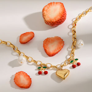 Heart Cherry Necklace – 18K Gold Plated Romantic Noble | Argesteel
