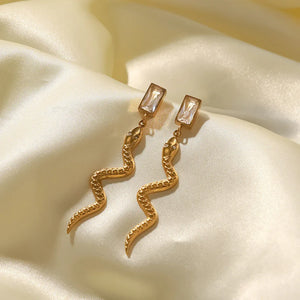 Delicate Edge – 18K Plated Cubic Zirconia Snake Rectangle Drop Earrings