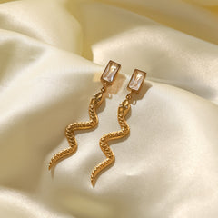 Delicate Edge – 18K Plated Cubic Zirconia Snake Rectangle Drop Earrings