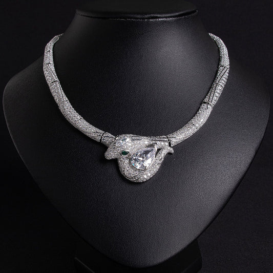 Vintage Snake & Bamboo Zircon Necklace - Argesteel