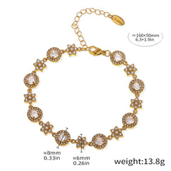 Romantic zircon inlaid bracelet with floral motifs