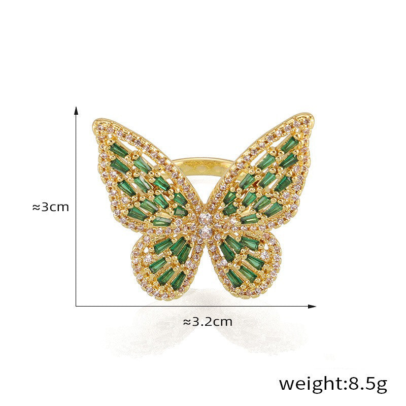 18K Gold Butterfly Zircon Ring for Women - Argesteel