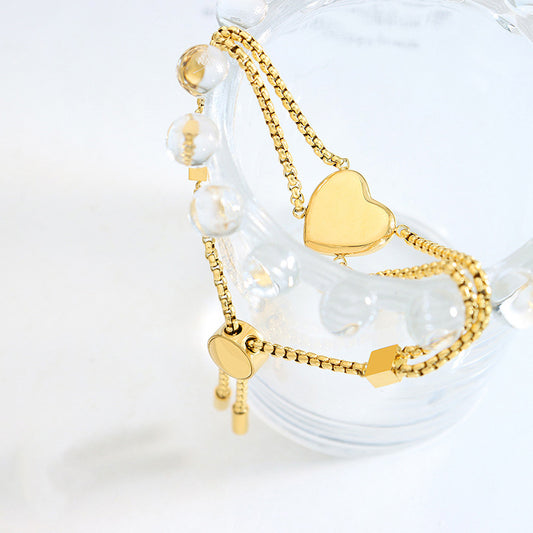 18K Gold Heart Small Square Bracelet for Women - Argesteel