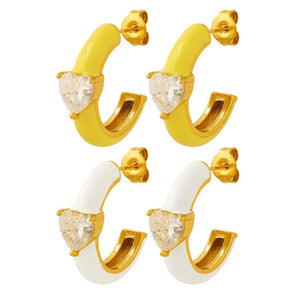 Exquisite Dazzling β 18K Gold C-Shaped Earrings with Heart-Shaped Zircon
